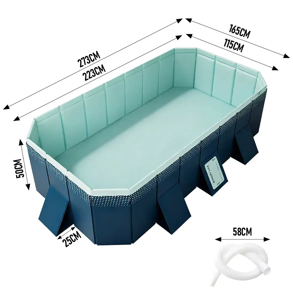 2.6m Foldable Pool PVC Non Inflatable Large Rectangle Pool Holding up to 6 People Hard Thickened Paddling Pool Easy Collapsible and Drainage 260×165×55cm - Image 7