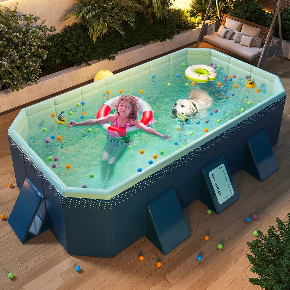 2.6m Foldable Pool PVC Non Inflatable Large Rectangle Pool Holding up to 6 People Hard Thickened Paddling Pool Easy Collapsible and Drainage 260×165×55cm - Image 9