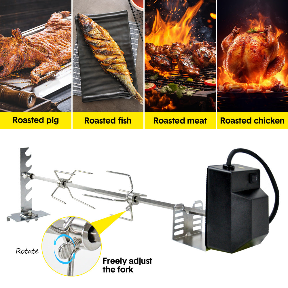 Automatic BBQ Rotisserie Kit Electric Stanless Steel Roast Spit Set Adjustable with Motor AU Plug for Grilling Hot Dog Chicken Steak - Image 3
