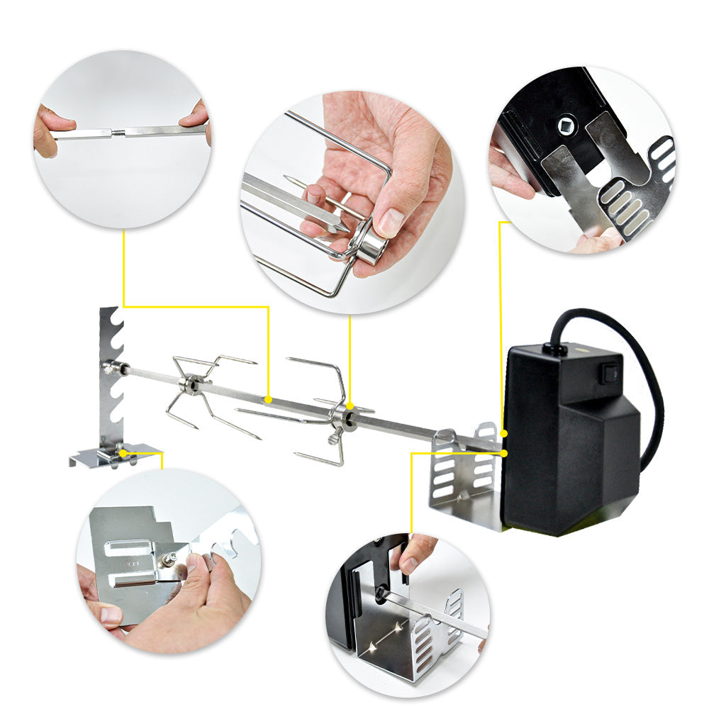 Automatic BBQ Rotisserie Kit Electric Stanless Steel Roast Spit Set Adjustable with Motor AU Plug for Grilling Hot Dog Chicken Steak - Image 4