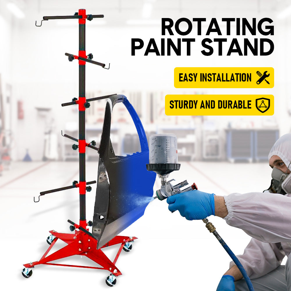 Universal Auto Paint Stand Panel Tree Paint Rotating Stand Center Post Hang Paint Spray with 4 Wheels and 6 Hooks for Automotive Doors Fenders Bumpers - Image 2