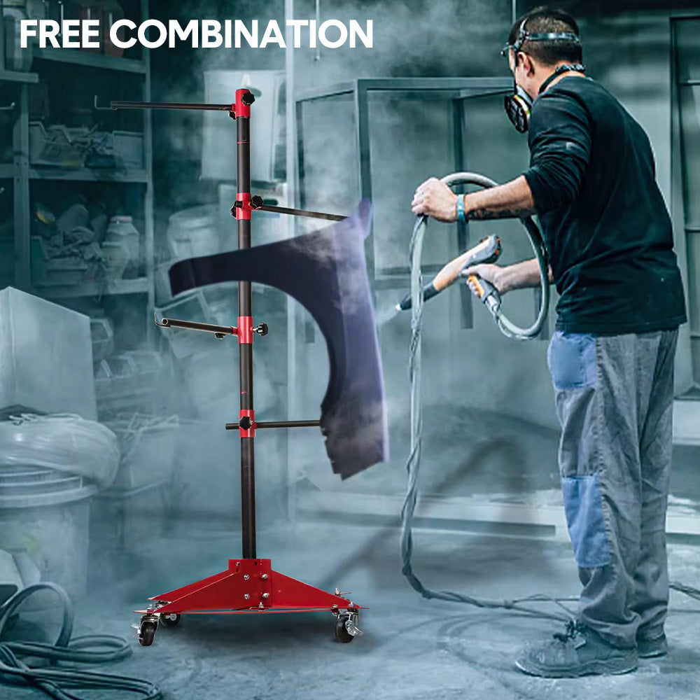Universal Auto Paint Stand Panel Tree Paint Rotating Stand Center Post Hang Paint Spray with 4 Wheels and 6 Hooks for Automotive Doors Fenders Bumpers - Image 3