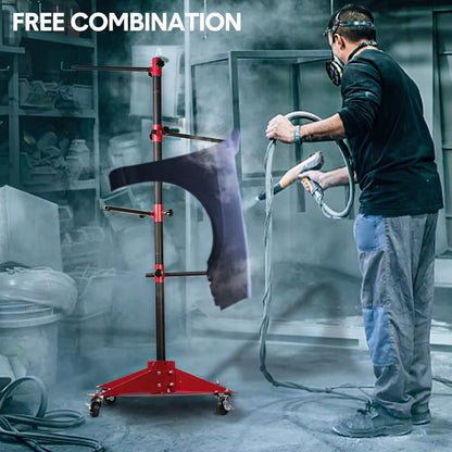 Universal Auto Paint Stand Panel Tree Paint Rotating Stand Center Post Hang Paint Spray with 4 Wheels and 6 Hooks for Automotive Doors Fenders Bumpers - Image 3