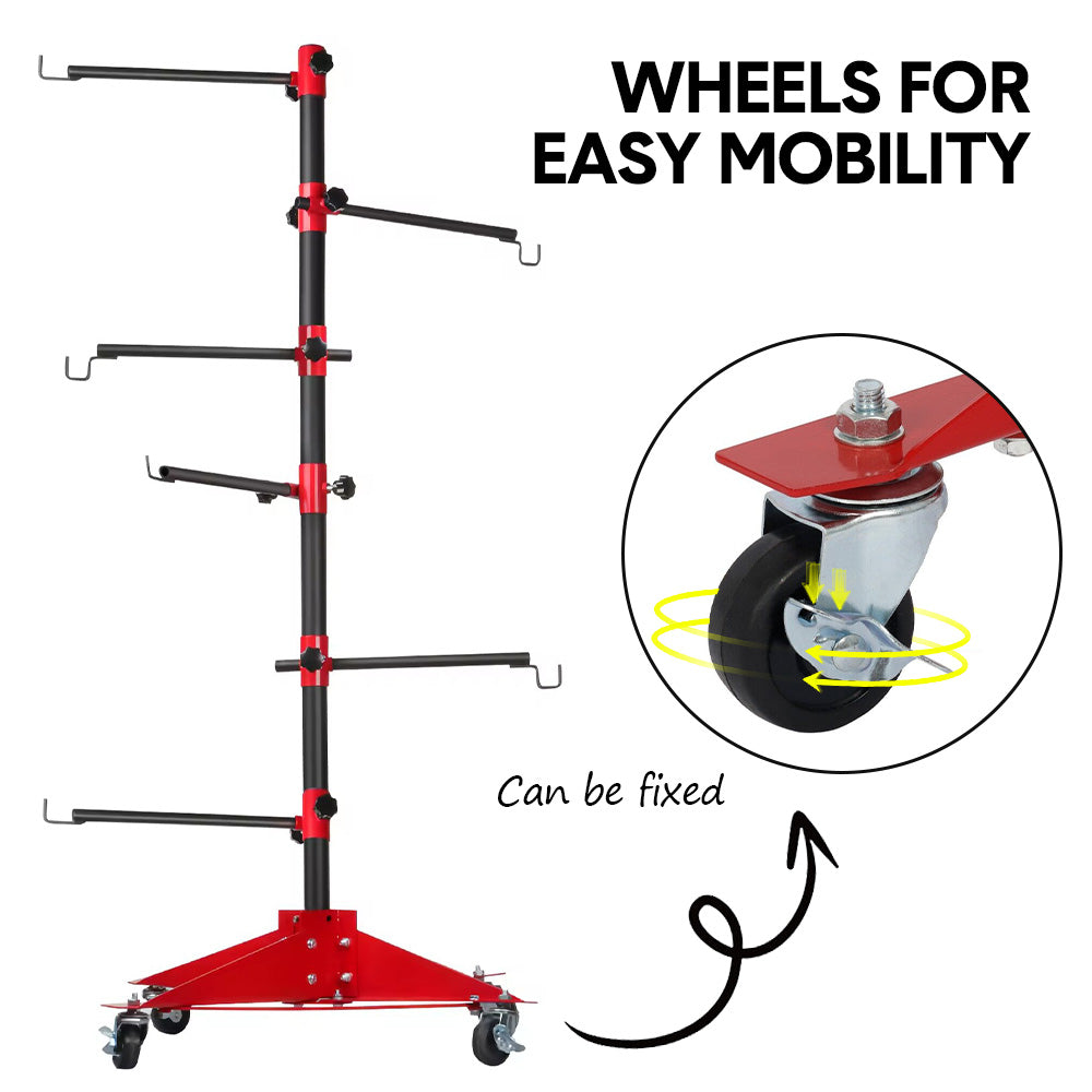Universal Auto Paint Stand Panel Tree Paint Rotating Stand Center Post Hang Paint Spray with 4 Wheels and 6 Hooks for Automotive Doors Fenders Bumpers - Image 5