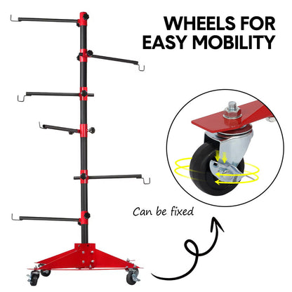Universal Auto Paint Stand Panel Tree Paint Rotating Stand Center Post Hang Paint Spray with 4 Wheels and 6 Hooks for Automotive Doors Fenders Bumpers - Image 5