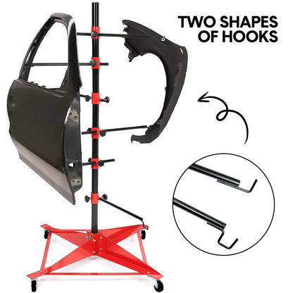 Universal Auto Paint Stand Panel Tree Paint Rotating Stand Center Post Hang Paint Spray with 4 Wheels and 6 Hooks for Automotive Doors Fenders Bumpers - Image 6