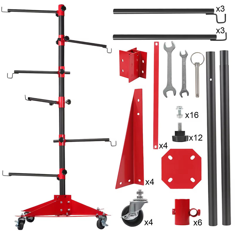 Universal Auto Paint Stand Panel Tree Paint Rotating Stand Center Post Hang Paint Spray with 4 Wheels and 6 Hooks for Automotive Doors Fenders Bumpers - Image 7