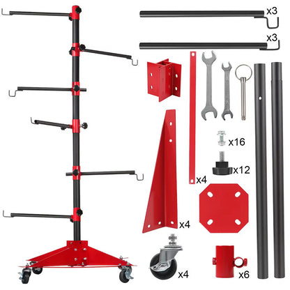 Universal Auto Paint Stand Panel Tree Paint Rotating Stand Center Post Hang Paint Spray with 4 Wheels and 6 Hooks for Automotive Doors Fenders Bumpers - Image 7
