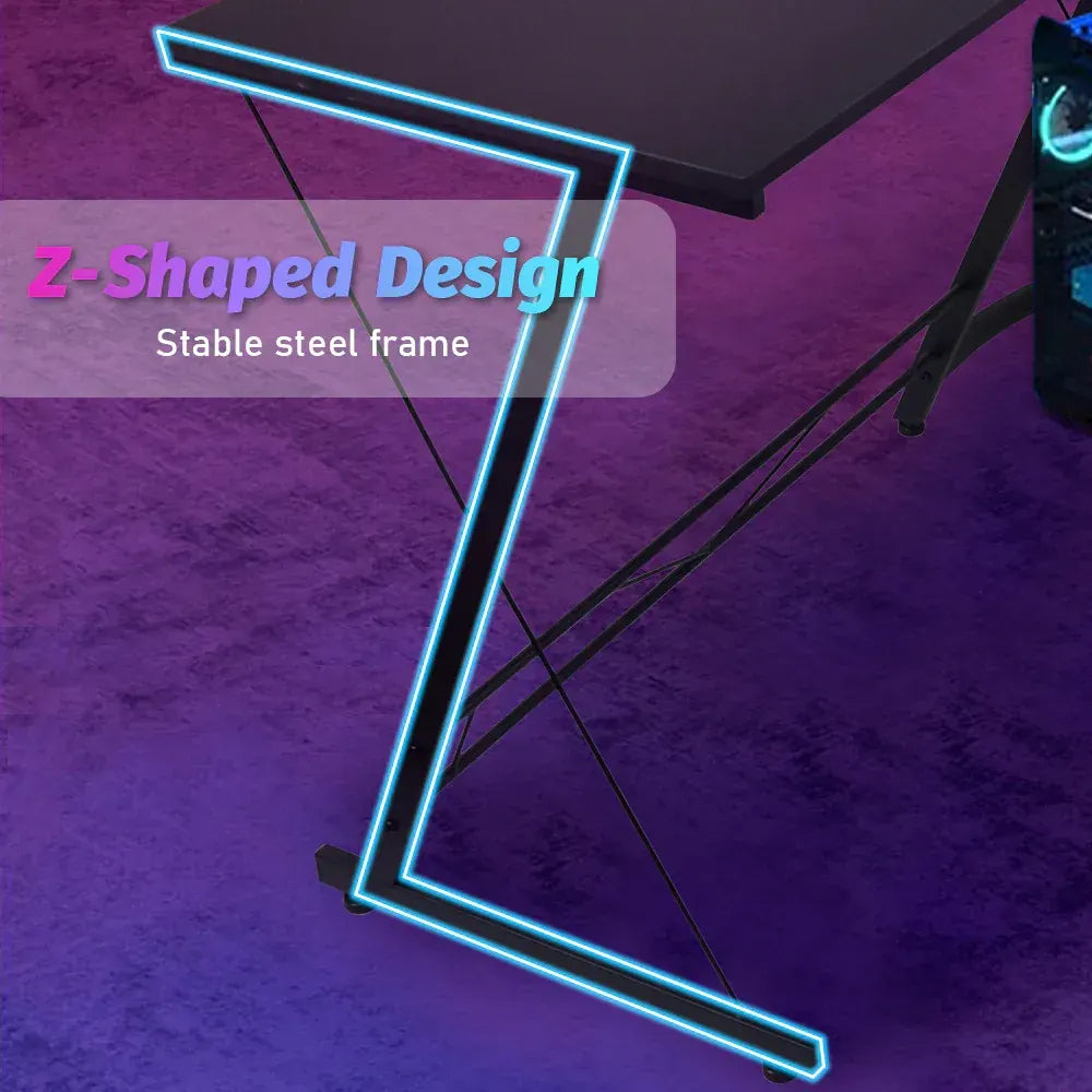 L Shaped Computer Desk Round Corner Gaming Desk PC Laptop Workstation Reversible Wood Table With Screen Stand and Foot Fest Bar Home Office Black - Image 5