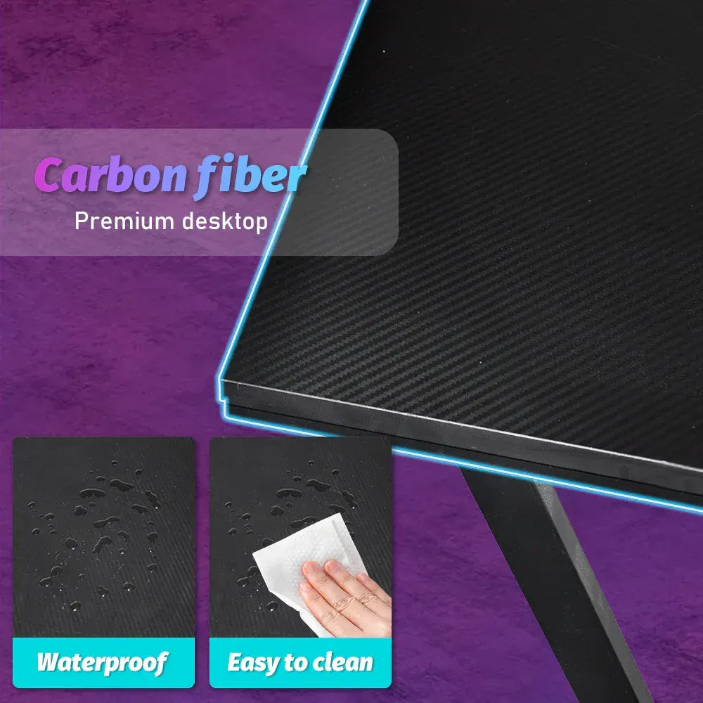L Shaped Computer Desk Round Corner Gaming Desk PC Laptop Workstation Reversible Wood Table With Screen Stand and Foot Fest Bar Home Office Black - Image 6