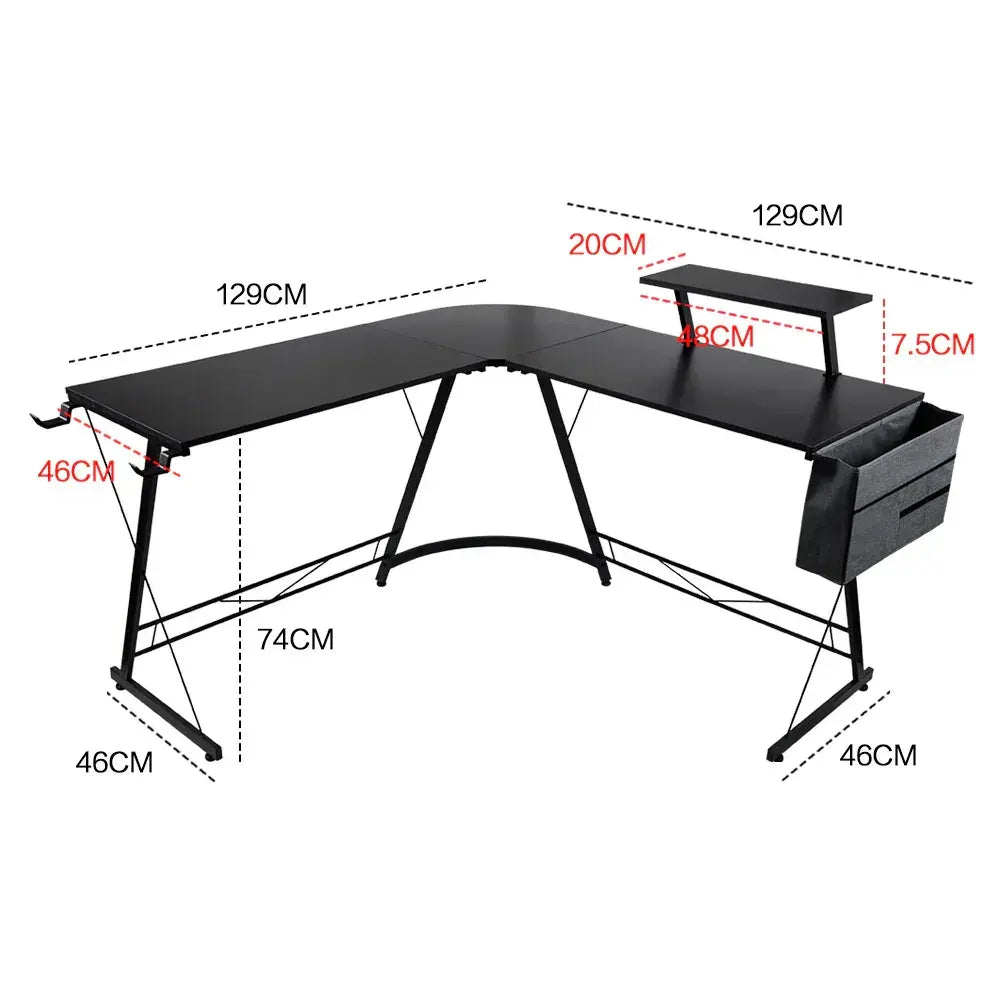 L Shaped Computer Desk Round Corner Gaming Desk PC Laptop Workstation Reversible Wood Table With Screen Stand and Foot Fest Bar Home Office Black - Image 7