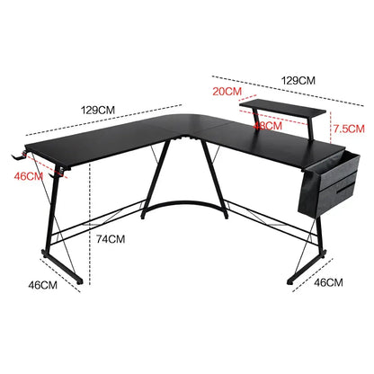 L Shaped Computer Desk Round Corner Gaming Desk PC Laptop Workstation Reversible Wood Table With Screen Stand and Foot Fest Bar Home Office Black - Image 7