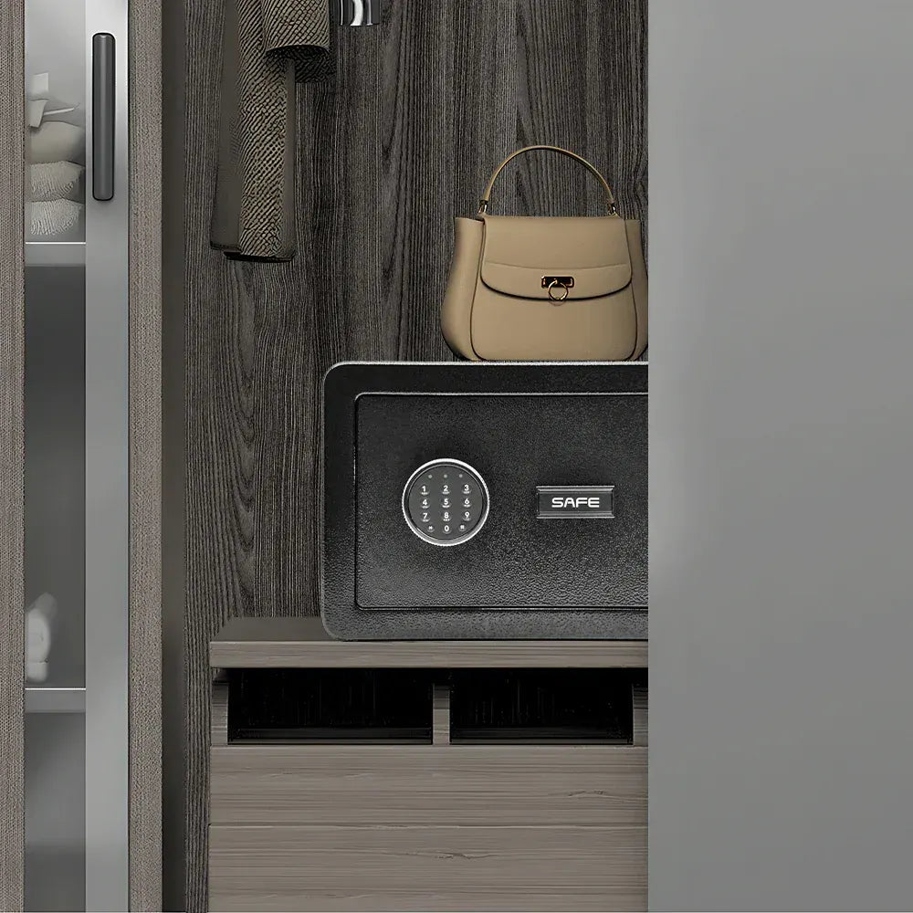 All Steel Safety Box Wall Mountable Fireproof Mini Safe Box Keypad and Key Dual Unlock Methods with Removable Shelf for Home Office Hotel Money Safe - Image 2