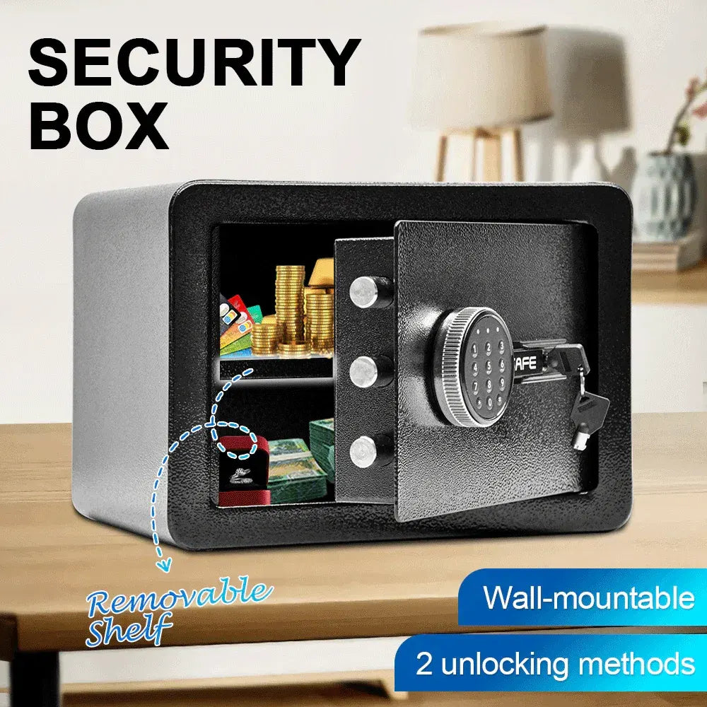 All Steel Safety Box Wall Mountable Fireproof Mini Safe Box Keypad and Key Dual Unlock Methods with Removable Shelf for Home Office Hotel Money Safe - Image 3
