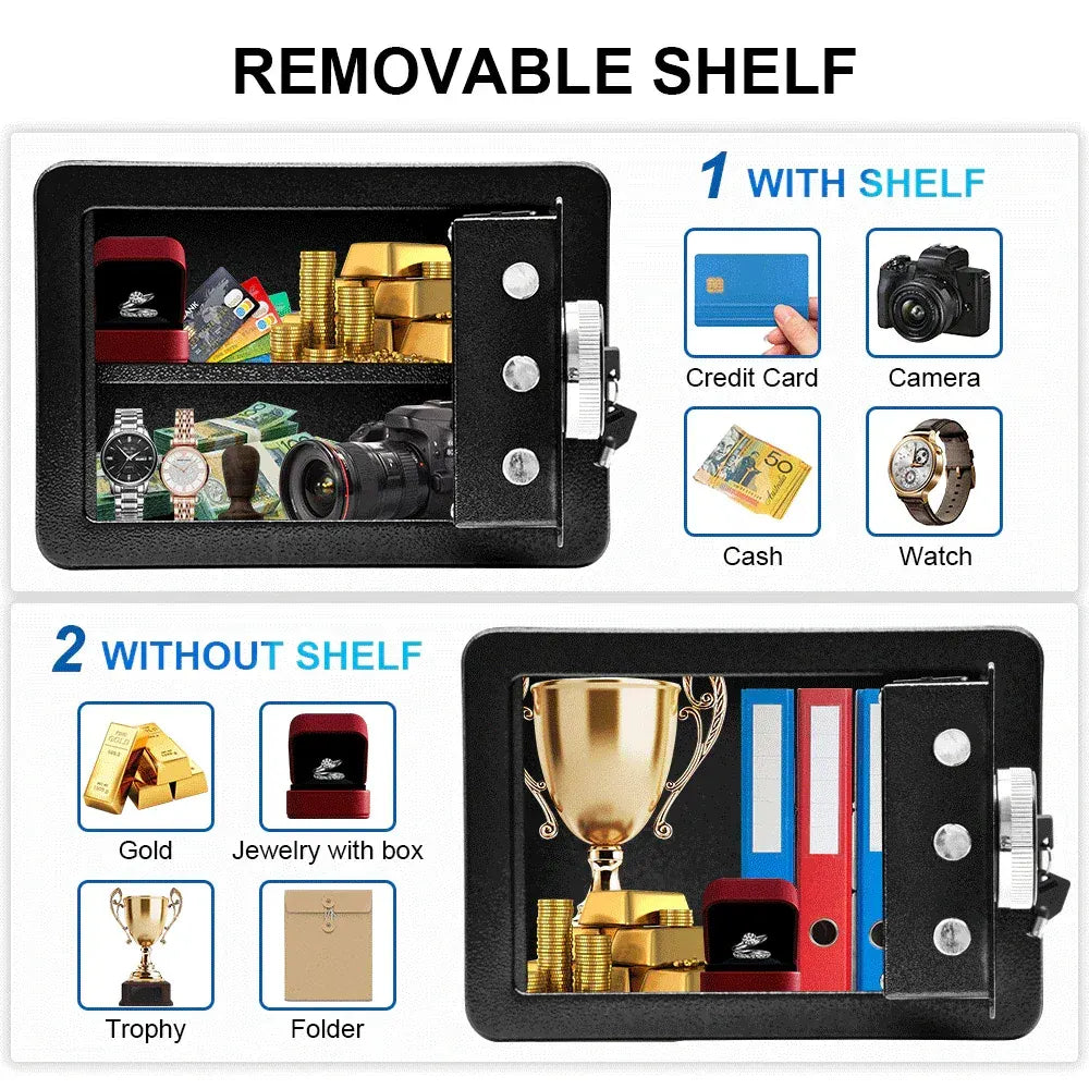 All Steel Safety Box Wall Mountable Fireproof Mini Safe Box Keypad and Key Dual Unlock Methods with Removable Shelf for Home Office Hotel Money Safe - Image 4
