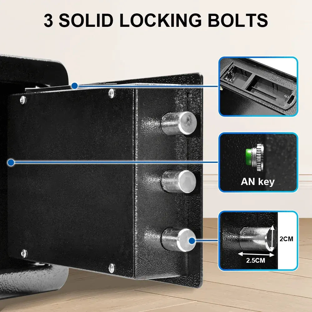 All Steel Safety Box Wall Mountable Fireproof Mini Safe Box Keypad and Key Dual Unlock Methods with Removable Shelf for Home Office Hotel Money Safe - Image 5