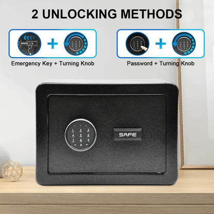 All Steel Safety Box Wall Mountable Fireproof Mini Safe Box Keypad and Key Dual Unlock Methods with Removable Shelf for Home Office Hotel Money Safe - Image 6