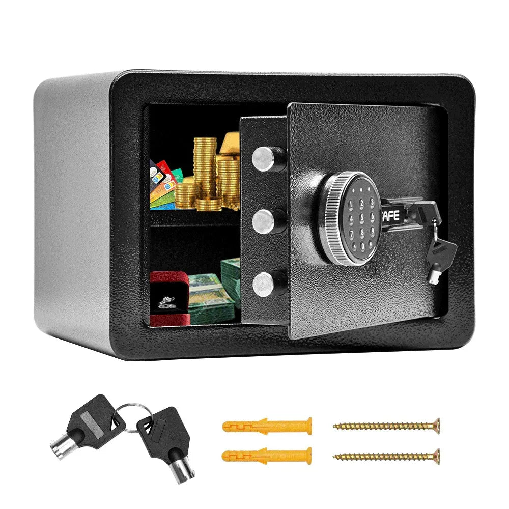 All Steel Safety Box Wall Mountable Fireproof Mini Safe Box Keypad and Key Dual Unlock Methods with Removable Shelf for Home Office Hotel Money Safe - Image 7