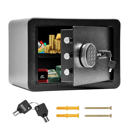 All Steel Safety Box Wall Mountable Fireproof Mini Safe Box Keypad and Key Dual Unlock Methods with Removable Shelf for Home Office Hotel Money Safe - Image 7