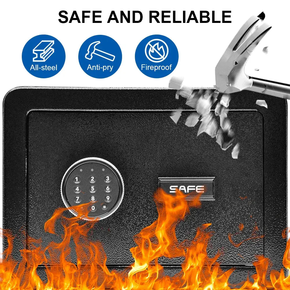 All Steel Safety Box Wall Mountable Fireproof Mini Safe Box Keypad and Key Dual Unlock Methods with Removable Shelf for Home Office Hotel Money Safe - Image 9