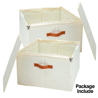 2 Pack Shoe Organizer Zipper Clear Lid Fabric Shoe Storage Box Space Saving Beige Shoe Holder for Closet and Adjustable Dividers Fits up to 16 Pairs - Image 6