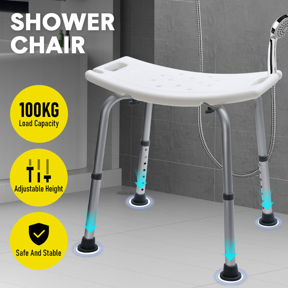 Shower Chair Stable Non-Slip Bath Seat 37-52cm Height Adjustable with Shower Holder and Armrest for Elderly Medical Disabled Safety Bathroom Max Load 100kg - Image 2