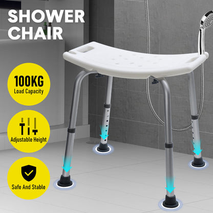 Shower Chair Stable Non-Slip Bath Seat 37-52cm Height Adjustable with Shower Holder and Armrest for Elderly Medical Disabled Safety Bathroom Max Load 100kg - Image 2