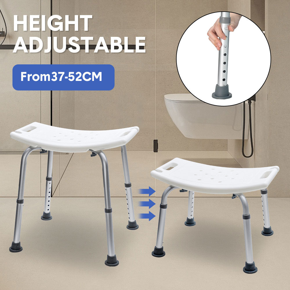 Shower Chair Stable Non-Slip Bath Seat 37-52cm Height Adjustable with Shower Holder and Armrest for Elderly Medical Disabled Safety Bathroom Max Load 100kg - Image 3