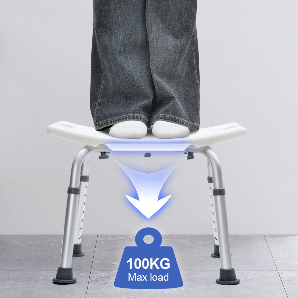 Shower Chair Stable Non-Slip Bath Seat 37-52cm Height Adjustable with Shower Holder and Armrest for Elderly Medical Disabled Safety Bathroom Max Load 100kg - Image 5