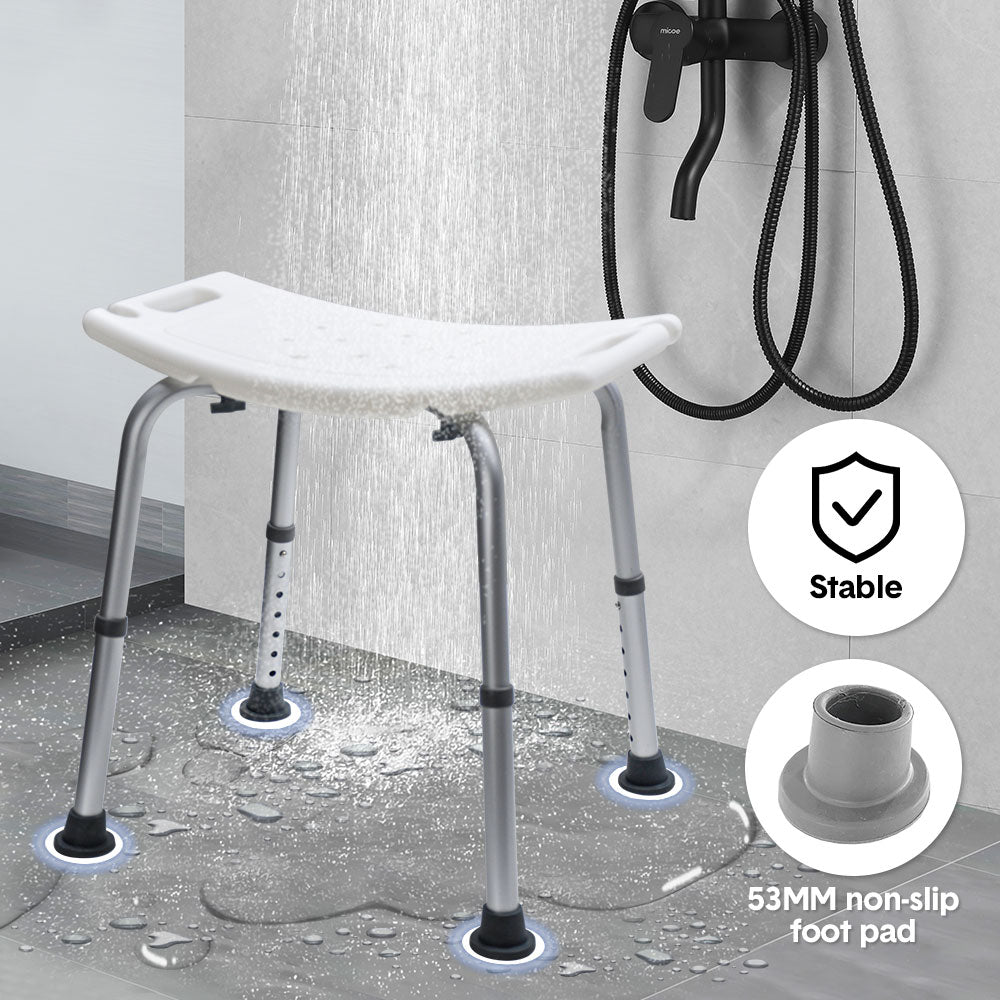 Shower Chair Stable Non-Slip Bath Seat 37-52cm Height Adjustable with Shower Holder and Armrest for Elderly Medical Disabled Safety Bathroom Max Load 100kg - Image 6