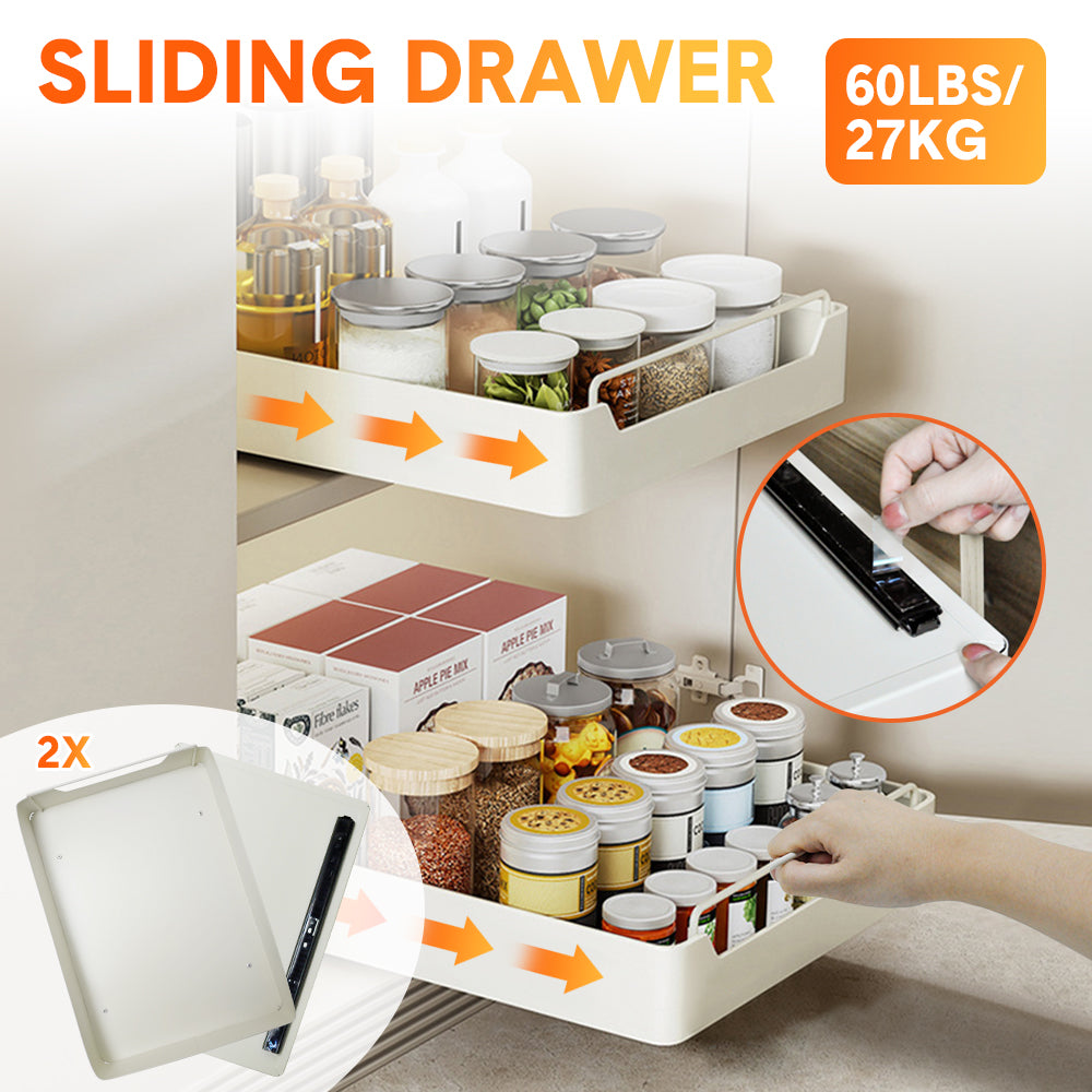 2 Pack Sliding Out Drawer Pull Out Storage Cabinet Under Sink Organiser with Adhesive Nano Film for Kitchen Pantry Bathroom Cabinet Organizer Max Load 27KG - Image 4