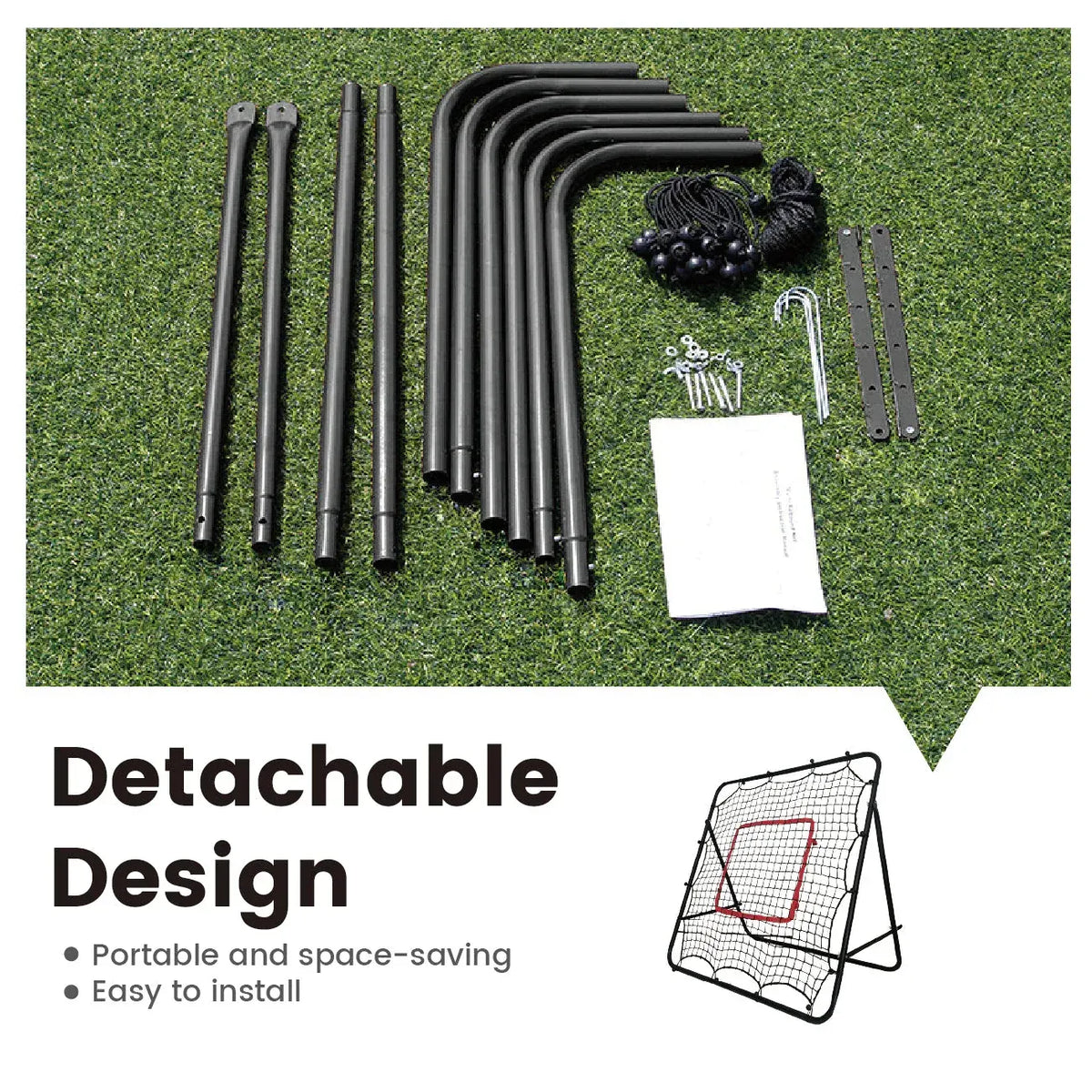 1m Football Rebounder Net Soccer Training Kickback Target Bounce Wall Detachable Metal Frame and PE Net For Passing Shooting Practice Sports Skills Trainer - Image 3