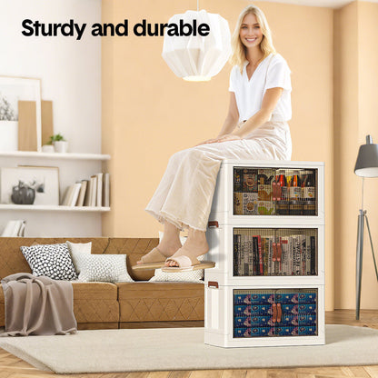 Foldable Storage Cabinet Stackable Bins Household Plastic Closet Multi-purpose Organizer Doors and Top Lid 2 Way Opening with 360 Degree Rotatable Wheels - Image 4