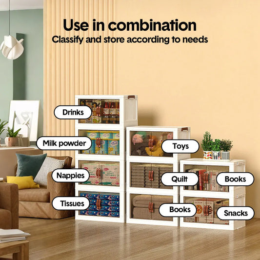 Foldable Storage Cabinet Stackable Bins Household Plastic Closet Multi-purpose Organizer Doors and Top Lid 2 Way Opening with 360 Degree Rotatable Wheels - Image 5