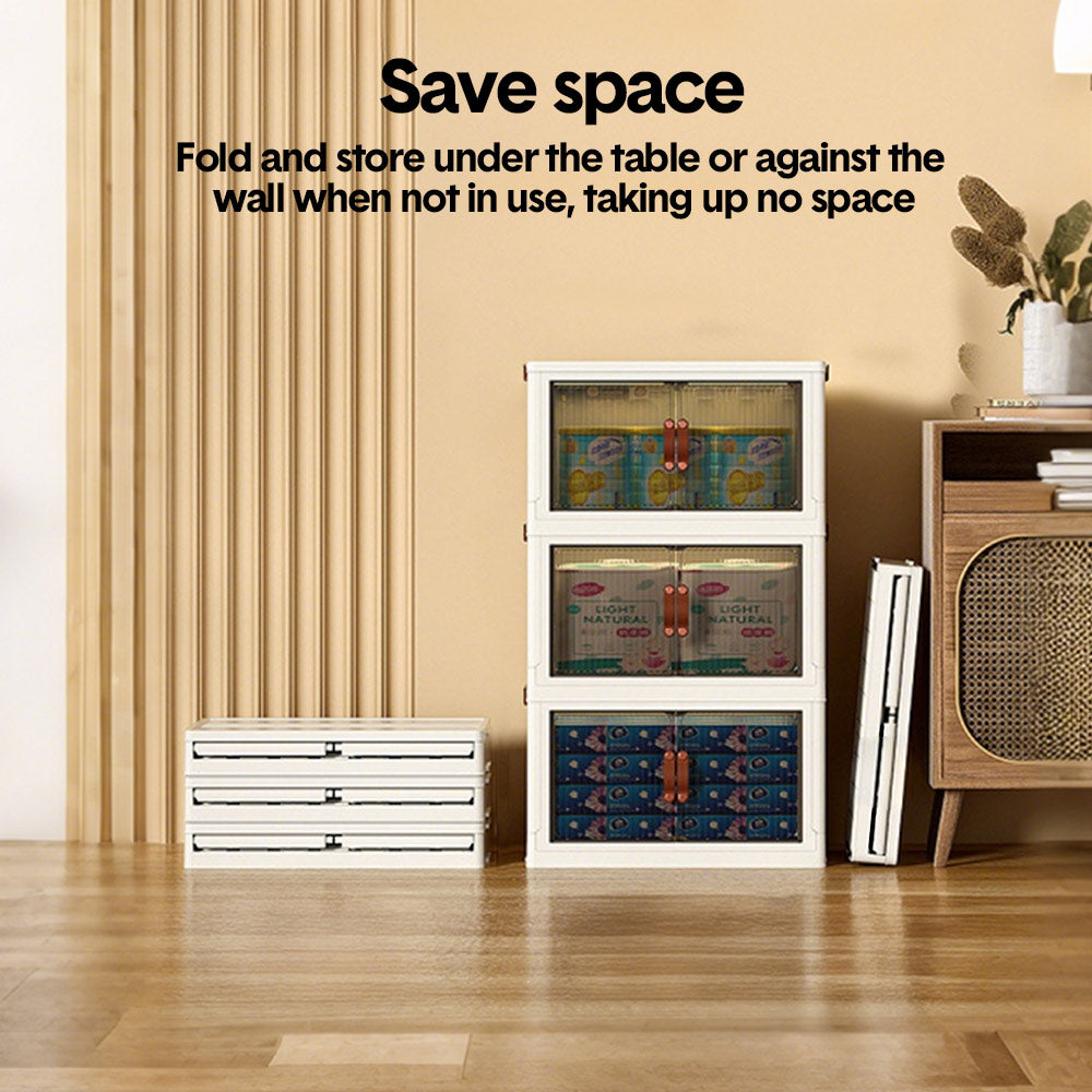 Foldable Storage Cabinet Stackable Bins Household Plastic Closet Multi-purpose Organizer Doors and Top Lid 2 Way Opening with 360 Degree Rotatable Wheels - Image 6
