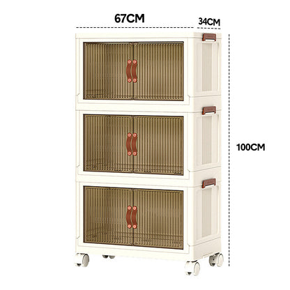 Foldable Storage Cabinet Stackable Bins Household Plastic Closet Multi-purpose Organizer Doors and Top Lid 2 Way Opening with 360 Degree Rotatable Wheels - Image 7