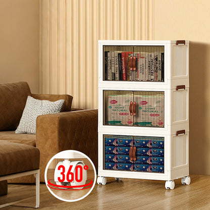Foldable Storage Cabinet Stackable Bins Household Plastic Closet Multi-purpose Organizer Doors and Top Lid 2 Way Opening with 360 Degree Rotatable Wheels - Image 8