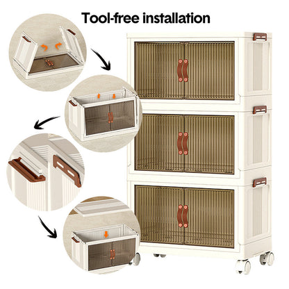 Foldable Storage Cabinet Stackable Bins Household Plastic Closet Multi-purpose Organizer Doors and Top Lid 2 Way Opening with 360 Degree Rotatable Wheels - Image 9