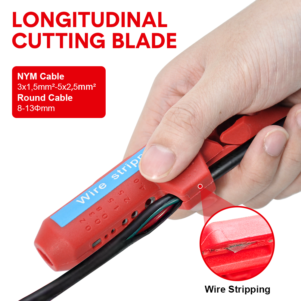 Wire Stripper Ergonomic Curved Handle Cable Stripping Splitting Cut Tool Wide Stripping Ranges Hand Tool with 6 Size Planer Holes for Electrical - Image 5