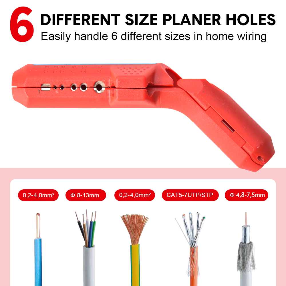 Wire Stripper Ergonomic Curved Handle Cable Stripping Splitting Cut Tool Wide Stripping Ranges Hand Tool with 6 Size Planer Holes for Electrical - Image 9