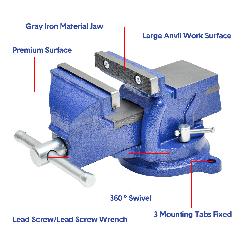 Heavy Duty 4" Bench Vice Table Top Clamp Vise with Anvil Swivel Base For Woodworking Fit for Home and Workshop Application - Image 7