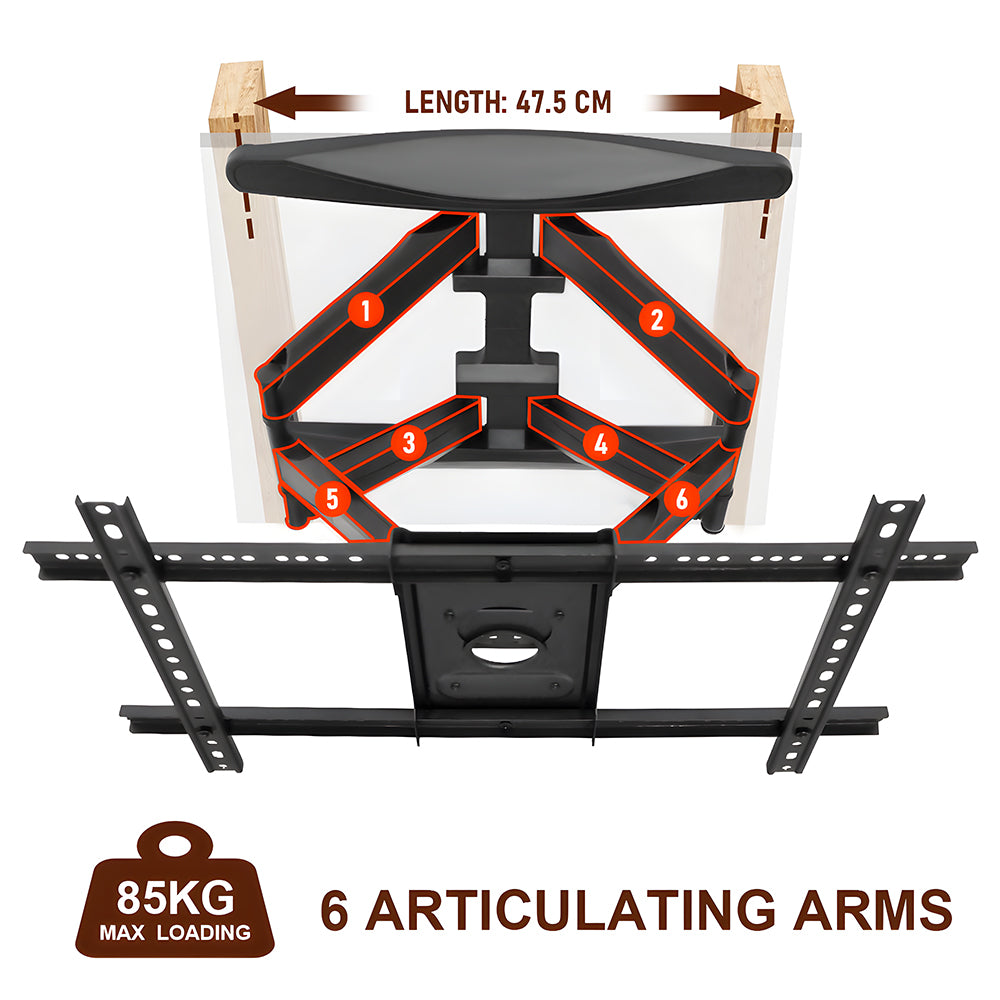 Telescopic Swivel and Tilt TV Monitor Wall Mount Bracket Load up to 85kg Full Motion Long Arm Bracket Max 48.5cm Extension For Most 32-80 inch Flat TVs - Image 6