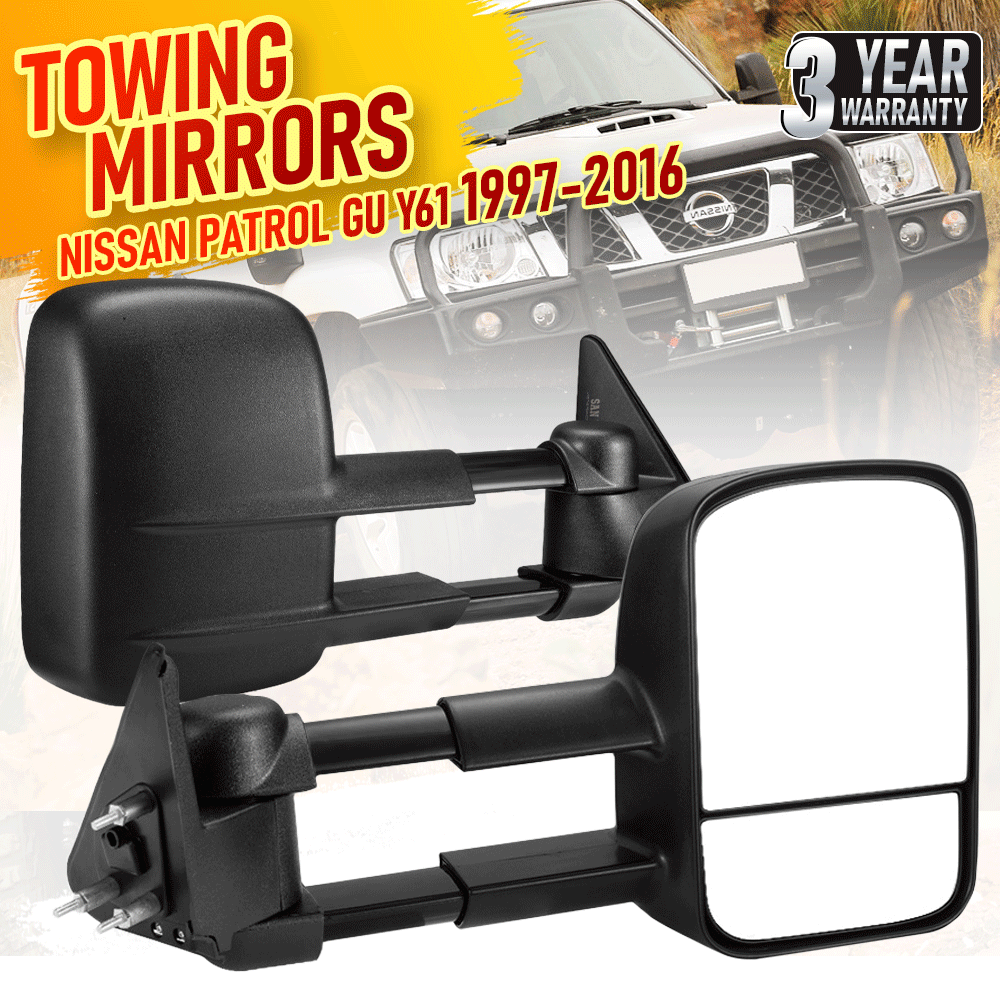 Front Pair Extendable Towing Mirrors Fit for Nissan Patrol GU/Y61 1997-2016 Manual Foldable Split View Black 2pcs - Image 2