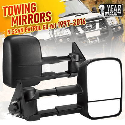 Front Pair Extendable Towing Mirrors Fit for Nissan Patrol GU/Y61 1997-2016 Manual Foldable Split View Black 2pcs - Image 2