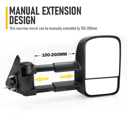 Front Pair Extendable Towing Mirrors Fit for Nissan Patrol GU/Y61 1997-2016 Manual Foldable Split View Black 2pcs - Image 3