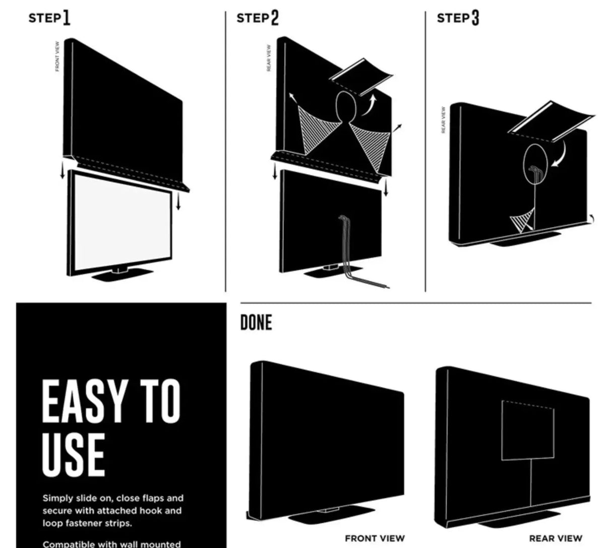 Dust-proof Outdoor TV Cover 55-58 Inch Flat Television Waterproof UV Resistant Protector, Built In Remote Controller Storage Pocket-XL - Image 7