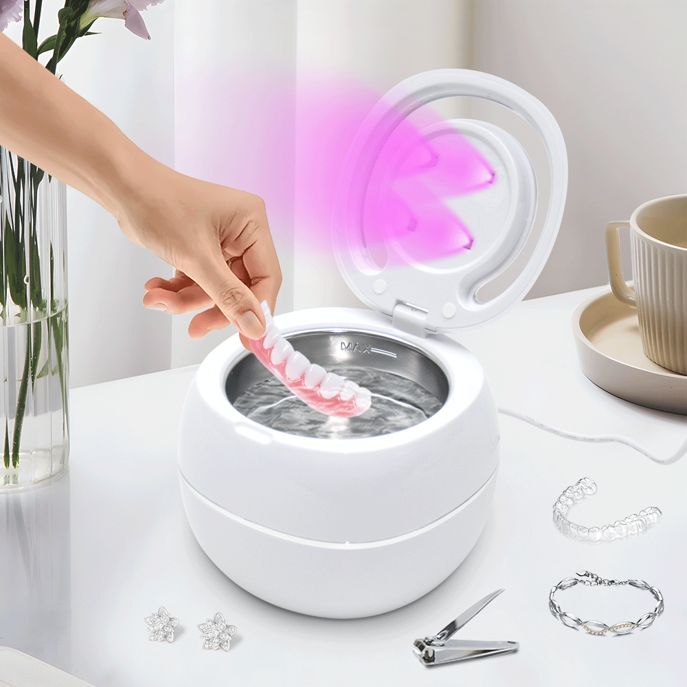 Ultrasonic UV Cleaner Portable 42khz Dual Mode Cleaner 180-220ml with Chamber and Timer for Dentures Aligner Retainer Dental and Jewellery Cleaning Machine - Image 2