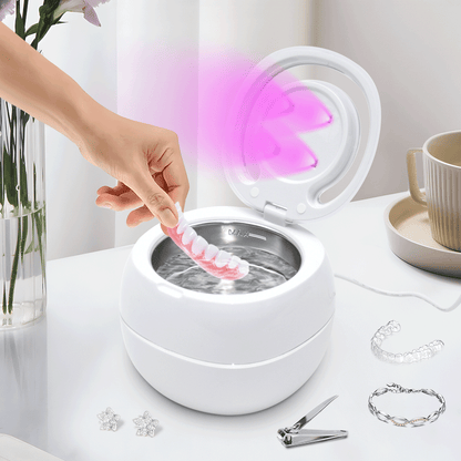 Ultrasonic UV Cleaner Portable 42khz Dual Mode Cleaner 180-220ml with Chamber and Timer for Dentures Aligner Retainer Dental and Jewellery Cleaning Machine - Image 2