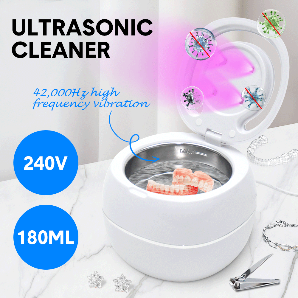 Ultrasonic UV Cleaner Portable 42khz Dual Mode Cleaner 180-220ml with Chamber and Timer for Dentures Aligner Retainer Dental and Jewellery Cleaning Machine - Image 3