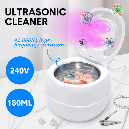Ultrasonic UV Cleaner Portable 42khz Dual Mode Cleaner 180-220ml with Chamber and Timer for Dentures Aligner Retainer Dental and Jewellery Cleaning Machine - Image 3